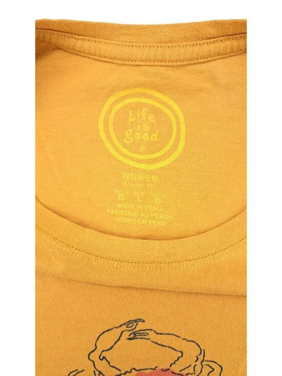 Life Is Good Women Size Large Yellow Crab Graphic T-Shirt Cotton Ocean Sea Life - Picture 5 of 10